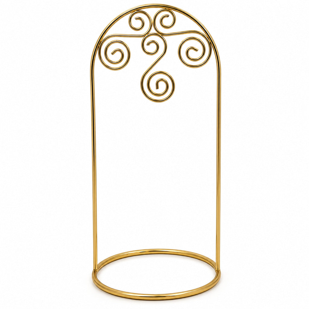 Arched Swirls Gold Tone Metal Ornament Stand Holder Display 7.75 Inches