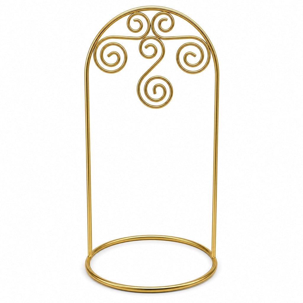 Arched Swirls Gold Tone Metal Ornament Stand Holder Display 7.75 Inches
