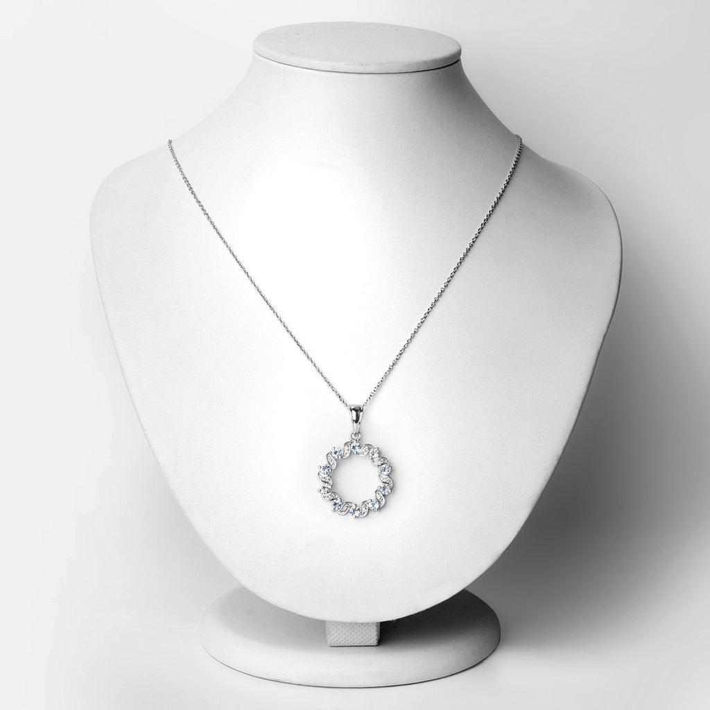 1.10 Carat Genuine Aquamarine and White Topaz .925 Sterling Silver Pendant
