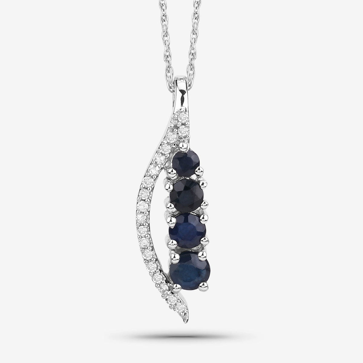 0.40 ct. Genuine Blue Sapphire and White Diamond 14K White Gold Pendant