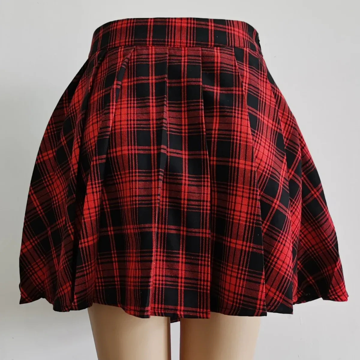 Plaid Gothic Pleated Mini Skirt – Punk Chains & Buckle Accent