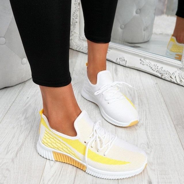 Elegant Sport Women's Vulcanized Female Lace Up Mesh Sneakers Round Toe Casual Walking Shoes Mesh Flat Anti-slip Women Breathable Mesh Fashion Sneakers