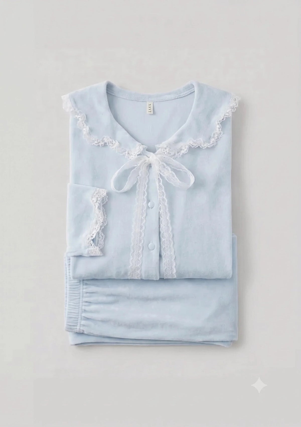Rosy Velvet Coquette Lace Pajama Set / Blue