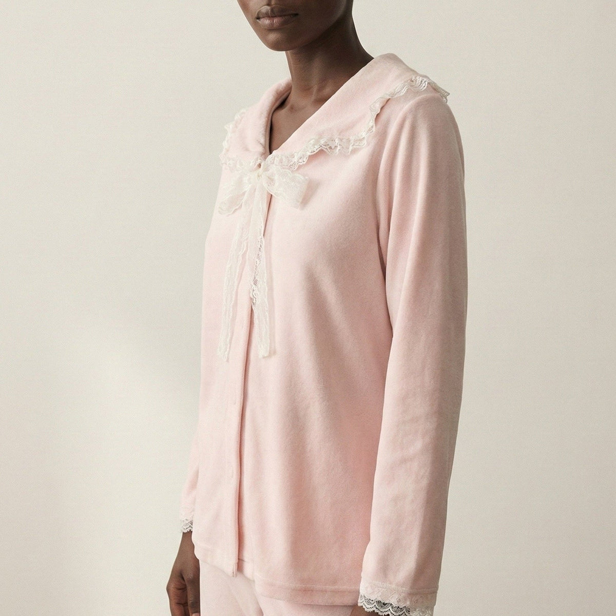 Rosy Velvet Coquette Lace Pajama Set / Blue