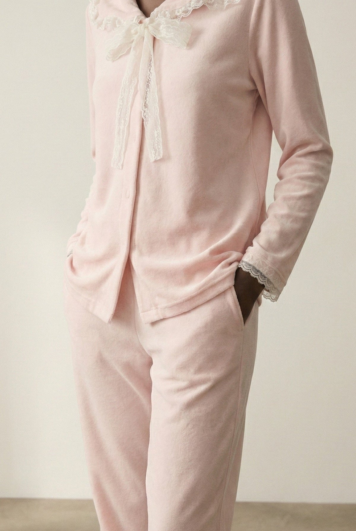 Rosy Velvet Coquette Lace Pajama Set / Blue