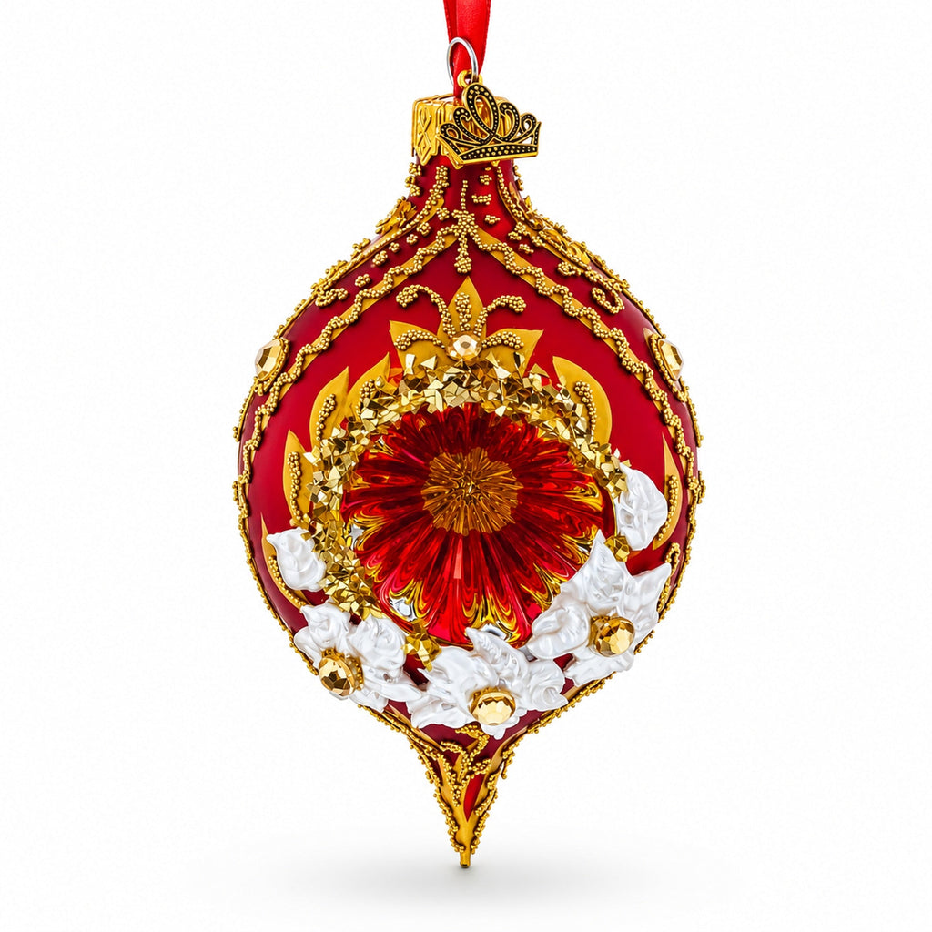 Vintage Style Red Reflector Pointed Teardrop Finial Glass Christmas Ornament