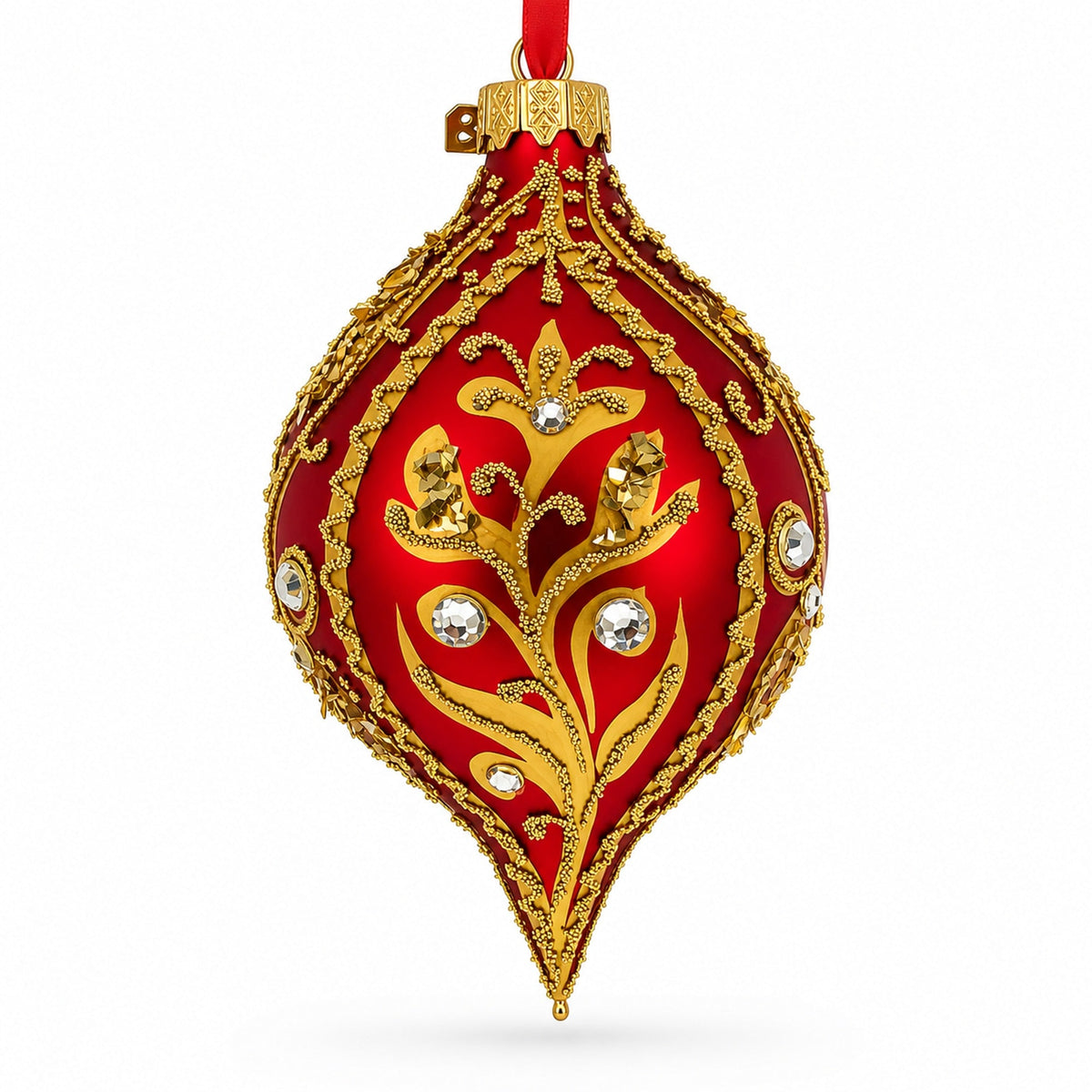 Vintage Style Red Reflector Pointed Teardrop Finial Glass Christmas Ornament