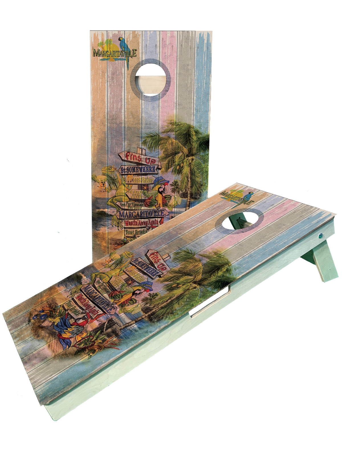 Rustic Beach Paradise Wasted Away, 5 oclock Tiki Themed Cornhole Boards