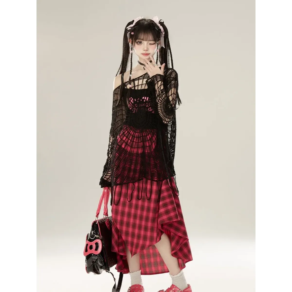 Spider Web Knit Sweater – Y2K Off Shoulder Grunge Pullover