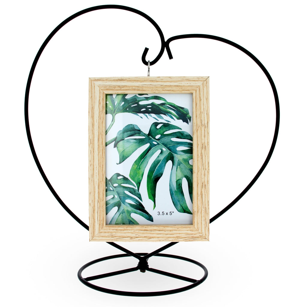 Heart-Shaped Hanging Photo Picture Frame and Black Metal Ornament Stand 9.75 Inches