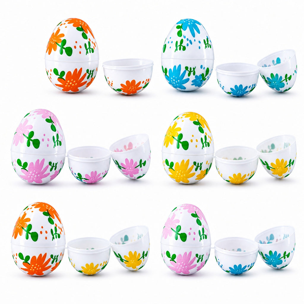 Set of 24 Flowers on White Plastic Easter Eggs, 2.25 Inches Each