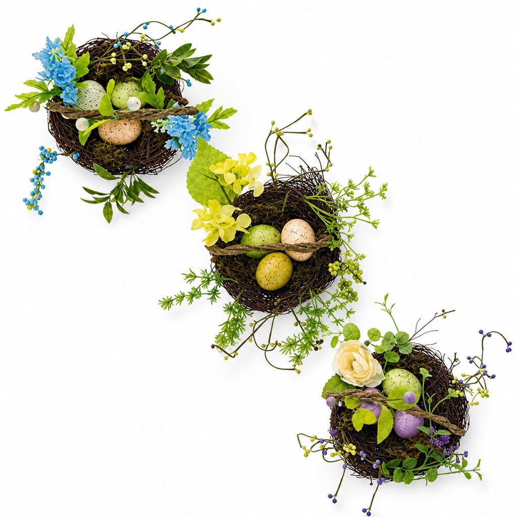 Set of 3 Easter Baskets with Eggs and Spring Flowers