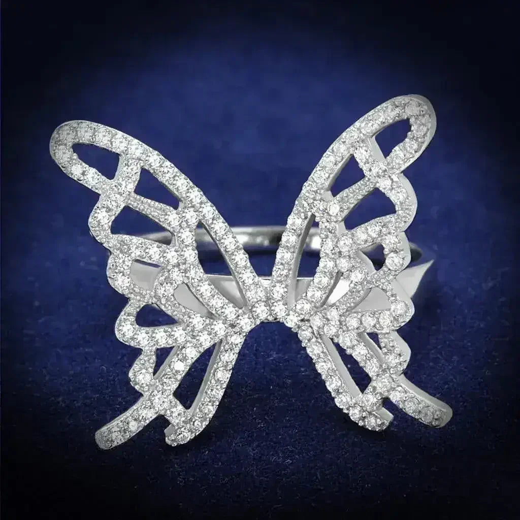 TS330 Rhodium Sterling Silver Ring – AAA Clear CZ Solitaire