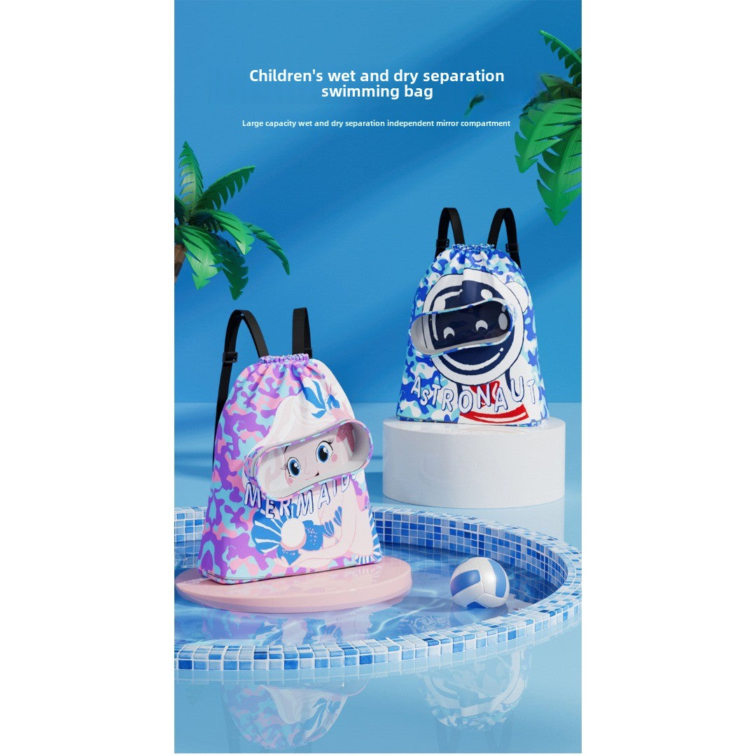 Children's swimming bag, wet and dry separation toilet bag, large-capacity swimming storage bag, beach storage bundle backpack.