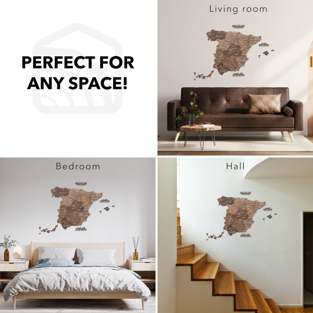 Wooden Map of Spain – Dark Walnut