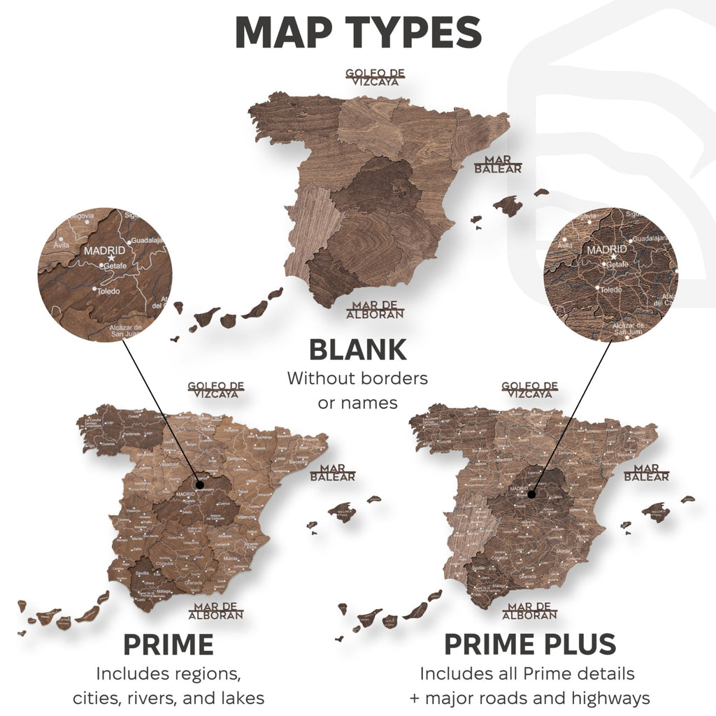Wooden Map of Spain – Dark Walnut