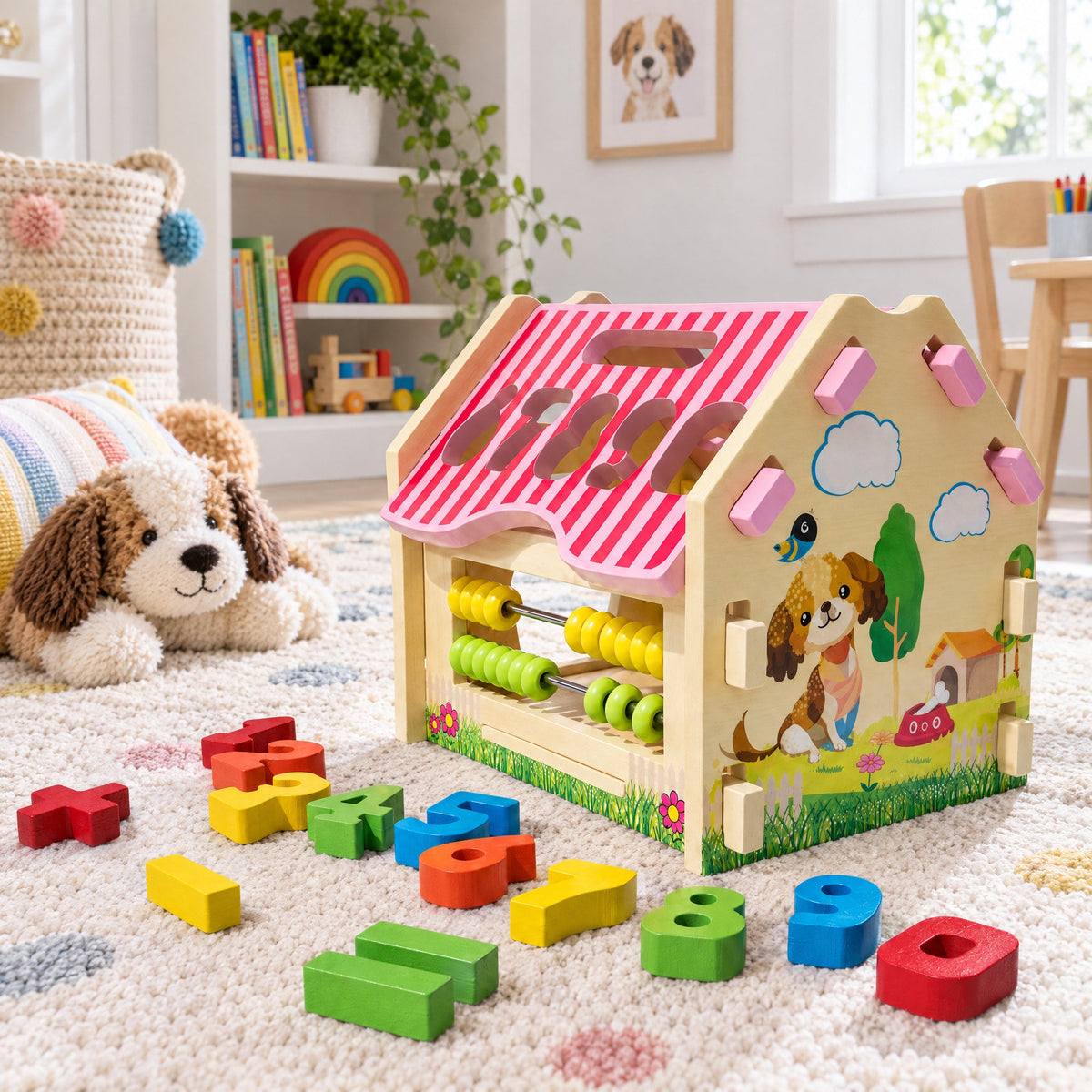 Wooden Counting House with Numbers & Abacus