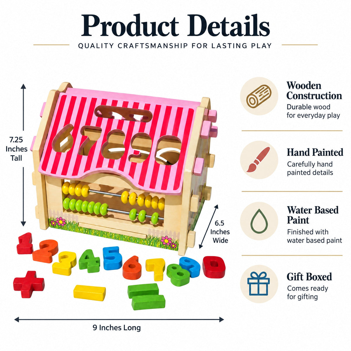 Wooden Counting House with Numbers & Abacus